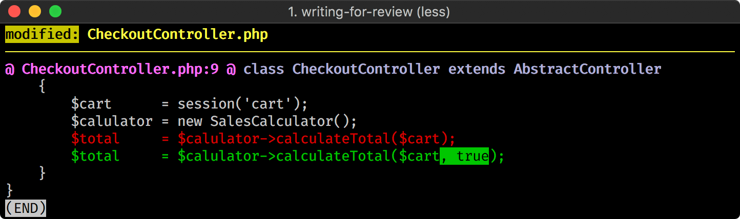 Diff adds an unexplained true argument to calculateTotal.