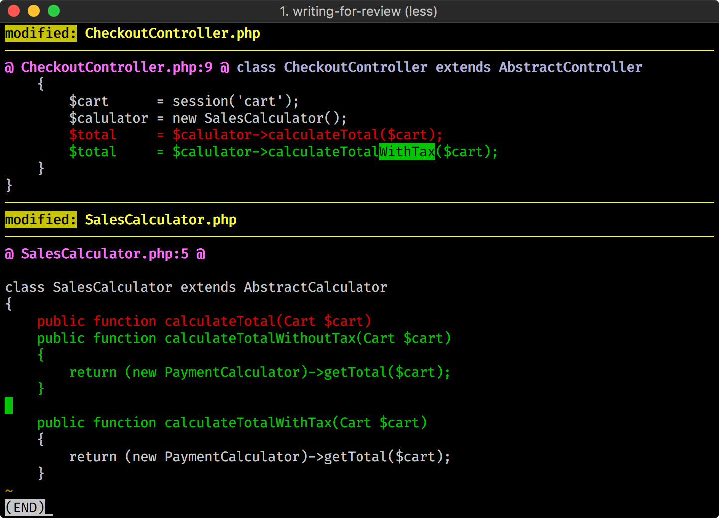 Diff introduces calculateTotalWithoutTax and calculateTotalWithTax methods and calls the latter.